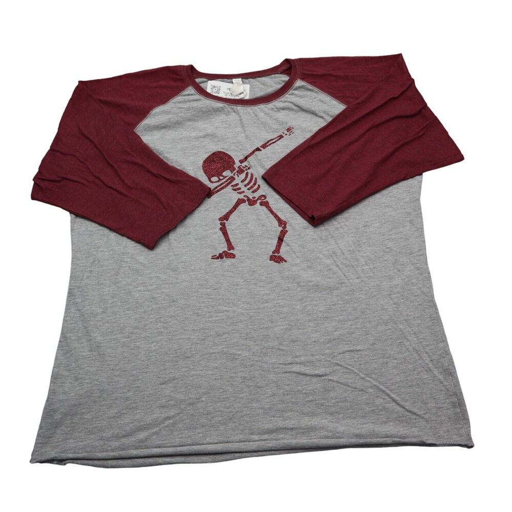 Live And Tell Shirt Womens 2XL Gray Red 3 4 Reglan Sleeve Round Neck Casual Tee